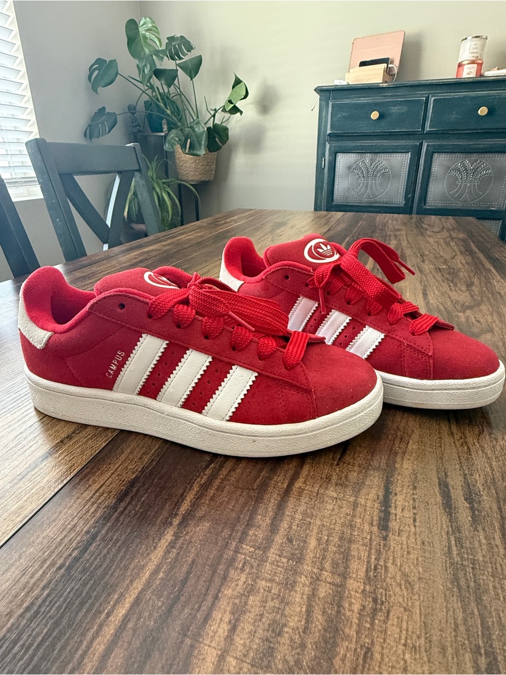 Adidas Red and White Campus Suede Sneakers